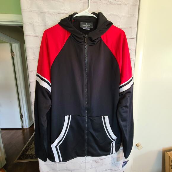 New Men's Holloway Retro Hoodie Jacket - Red/Black, Kangaroo Pockets, L - Picture 7 of 8